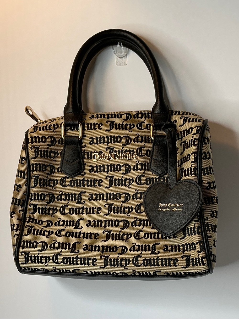 Juicy Couture Black & Tan Logo Heart Charm Satchel